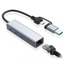 Adapter Type C - USB 3.0 JWD na LAN, 3x USB 3.0 4 u 1 sivi Adapter Type C - USB 3.0 JWD na LAN, 3x USB 3.0 4 u 1 sivi